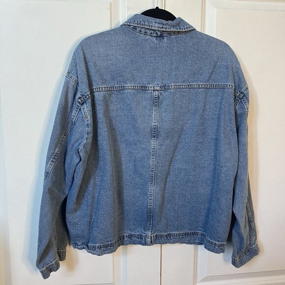 Zara Blue Denim Single Button Oversize Patch Pocket Blazer Shacket Womens L Jean - Picture 7 of 7
